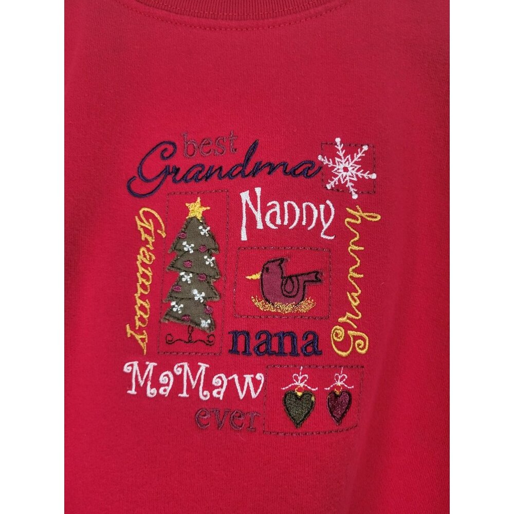 VTG Christmas Sweatshirt Best Grandma Nanny Granny Ever Embroidered Cottage MED - Picture 3 of 10
